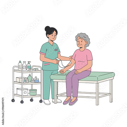 Conceptual vector illustrations of nursing work scenarios.