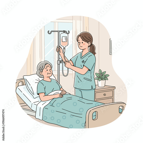 Conceptual vector illustrations of nursing work scenarios.
