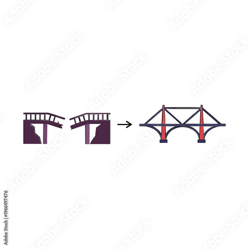 Engineers construct a new bridge from broken parts in the city.