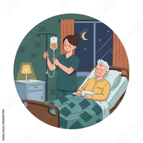 Conceptual vector illustrations of nursing work scenarios.