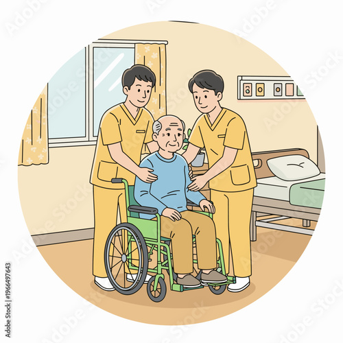 Conceptual vector illustrations of nursing work scenarios.