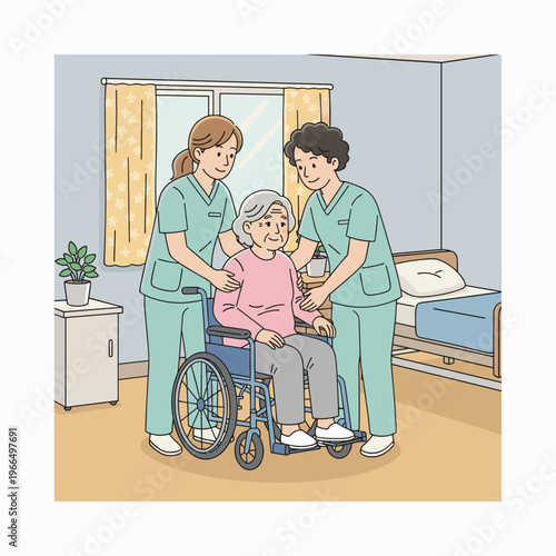 Conceptual vector illustrations of nursing work scenarios.