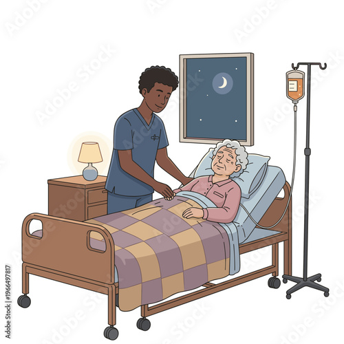 Conceptual vector illustrations of nursing work scenarios.