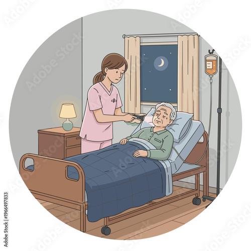 Conceptual vector illustrations of nursing work scenarios.