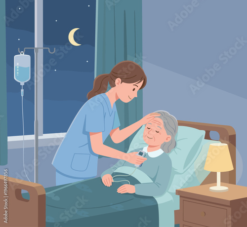 Conceptual vector illustrations of nursing work scenarios.