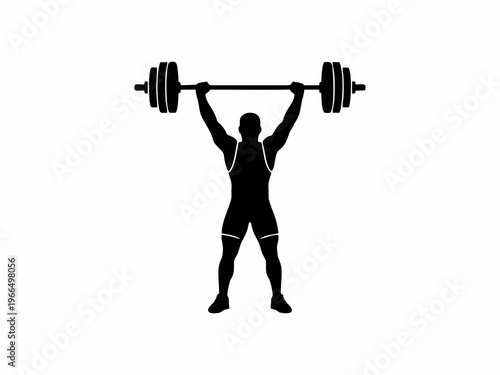 Silhouette of a Strong Male Weightlifter Lifting Heavy Barbell Overhead