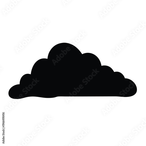 Black silhouette of a cartoon cumulus cloud isolated on white background
