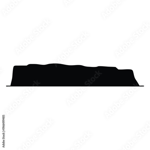 Silhouette of a long, flat mesa with slightly rolling hills on top, isolated