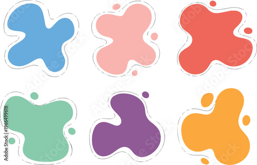 Collection of colorful organic fluid shapes with abstract wavy edges and pastel tones for modern banner and branding projects.