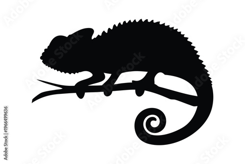 Chameleon on a branch silhouette vector illustration, Black chameleon icon vector