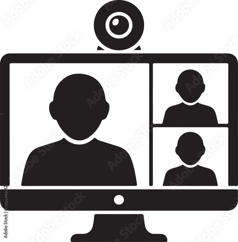 Virtual team meeting interface shown on a computer screen with an external webcam