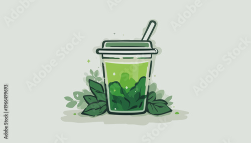 glass of fresh green smoothie and matcha tea