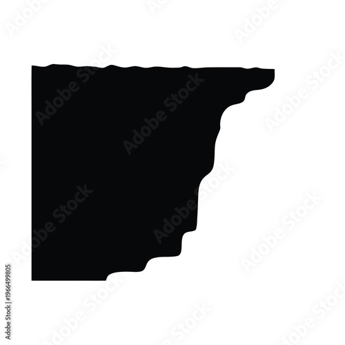 Stylized black silhouette of a geographical formation with irregular edges on white