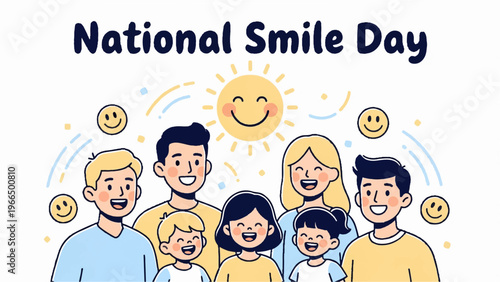 Smiling people, happy family, smiling face icons, National Smile Day
