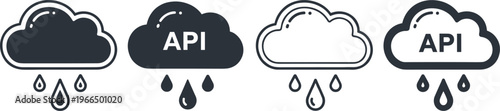 Four cloud icons with api text a visual representation of cloud computing and application programming interfaces