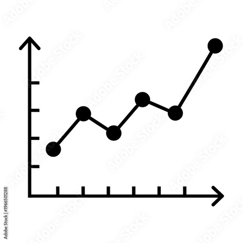 Vector of a black line graph showing upward trend with data points