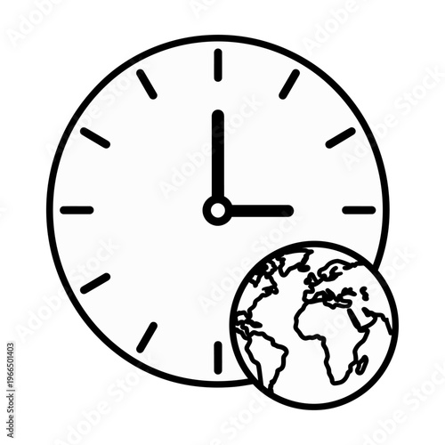 Vector of a clock with a globe symbolizing time zones and global connections