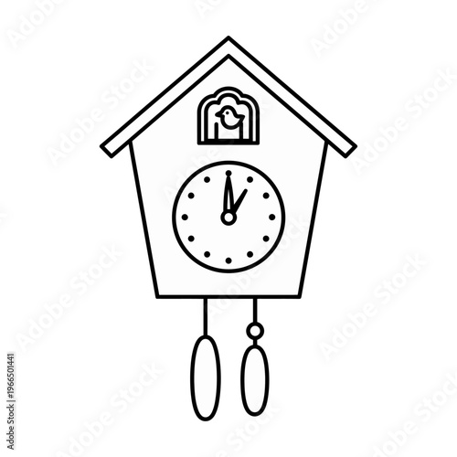 Vector of a cuckoo clock with a pendulum and a small bird peeking out