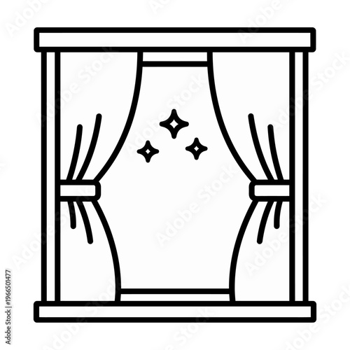 Vector of a window with curtains pulled aside to reveal a clean and bright view
