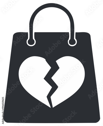 Black Shopping Bag Graphic with a White Broken Heart Symbolizing Loss of Love and Failed Retail Sales