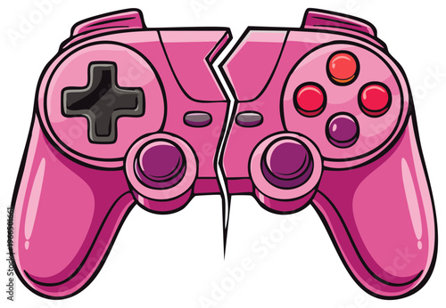 Broken pink joystick cartoon symbolizing a relationship breakup conflict or gamer rage quit