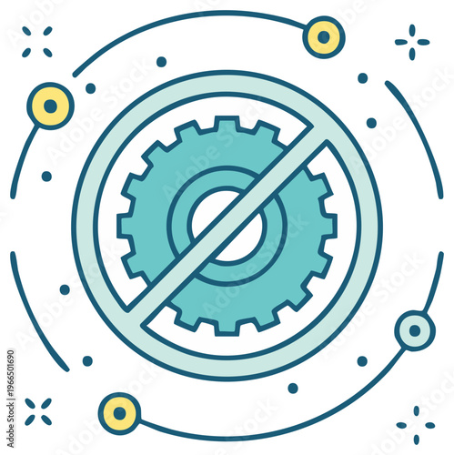 Industry prohibition symbol with gear and orbital elements flat design