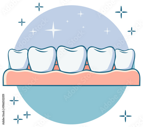 Healthy Shiny Teeth Cartoon Illustration for Dental Care Products and Oral Hygiene