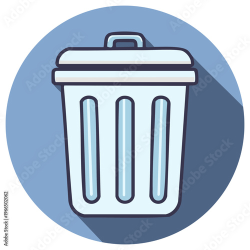 Garbage bin icon with long shadow in flat design style for waste management and deletion