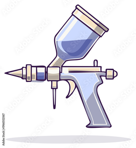 Professional paint spray gun illustration with a full liquid cup for painting and airbrushing tasks