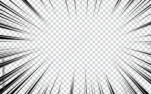 Monochrome concentrated lines of manga comics. Flat vector illustration.