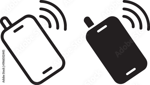 Two styles of a ringing smartphone vibrating with incoming call signals