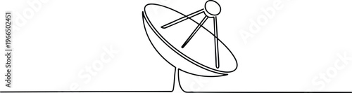 One Line Satellite Dish Drawing, Minimalist Parabolic Antenna Vector Illustration, vector, illustration, silhouette.