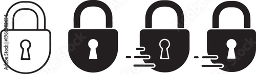 Four black and white padlock with keyholes padlocks locks 1 security