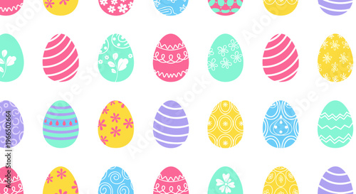 Colorful Easter eggs with various patterns.