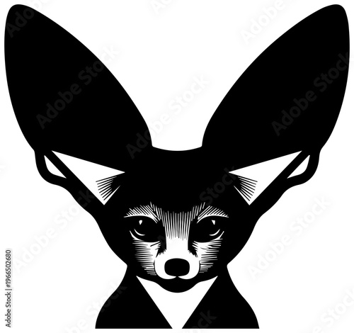 Fennec fox wearing business suit frontal view with oversized ears on white background