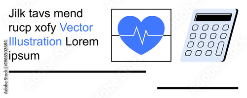 Health management, financial tracking, medical analysis, budgeting tools, healthcare monitoring, cardiology. Blue heart with pulse line next to a calculator. Health management and financial tracking