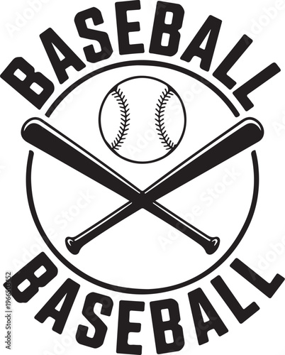 Classic Baseball Emblem Design Featuring a Ball and Crossed Bats within a Circular Frame