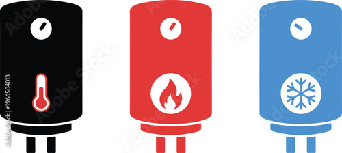 Three colored water heater control panels with temperature symbols thermostat