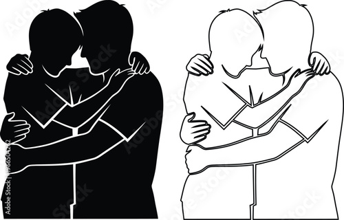 Two people embracing with crossed arms illustration design