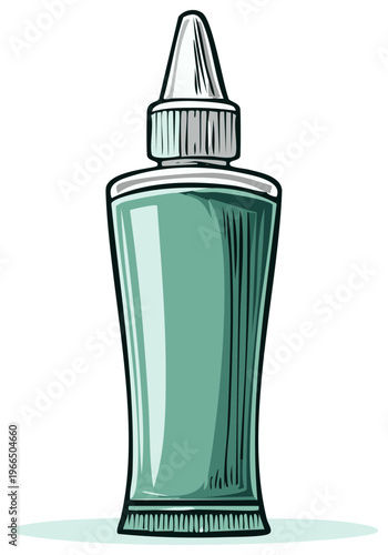 Illustration of a teal squeeze bottle with a nozzle, vector art in comic style.