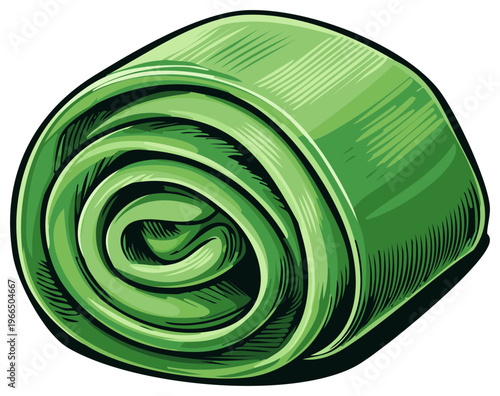 Rolled up towel vector illustration, green cotton material object