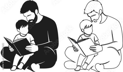 Father Reading Book Together With Young Child In Cozy Setting