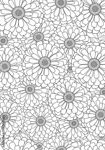 Daisy floral seamless pattern with layered petals and detailed centers decorative coloring page