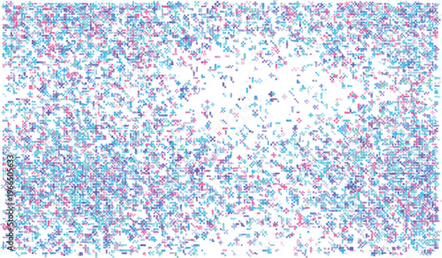 Scattered small squares and plus signs in pastel blue pink and purple hues abstract background