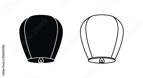 Two sky lanterns one solid black and one outlined a striking silhouette