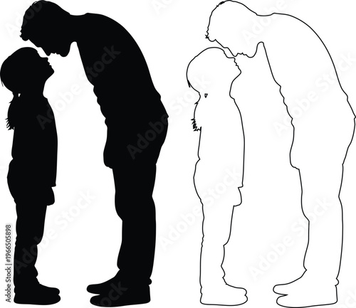 Silhouette couple embracing with outline drawing version side by side