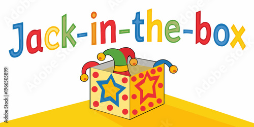 Colorful jack in the box illustration with a popping jester s head