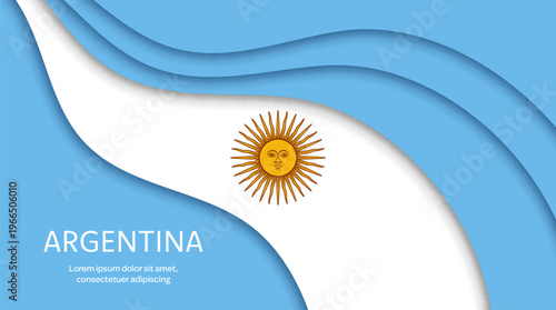 Paper cut national flag of Argentina, blue and white Argentine papercut banner, vector background. Argentina flag in paper cut waves trendy design for Argentine Independence Day and patriotic symbol