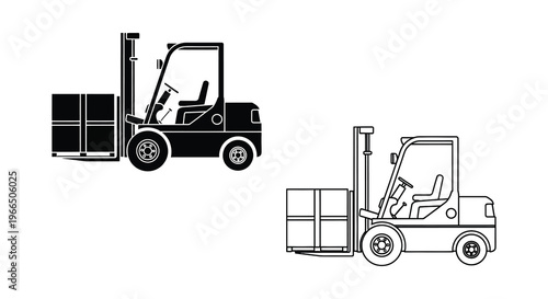 Forklift trucks carrying pallets depicted in a striking black silhouette