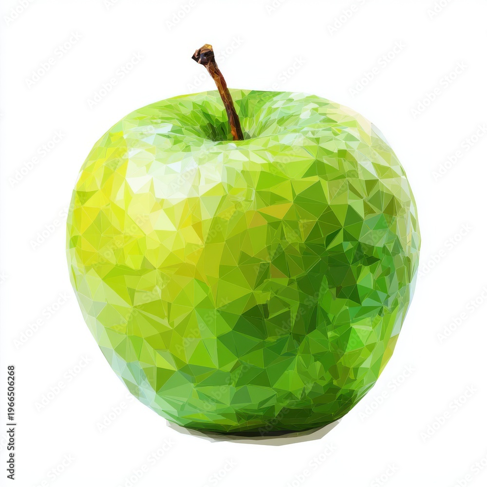 Obraz premium Green Apple With Textured Surface And Stem Isolated On White Background